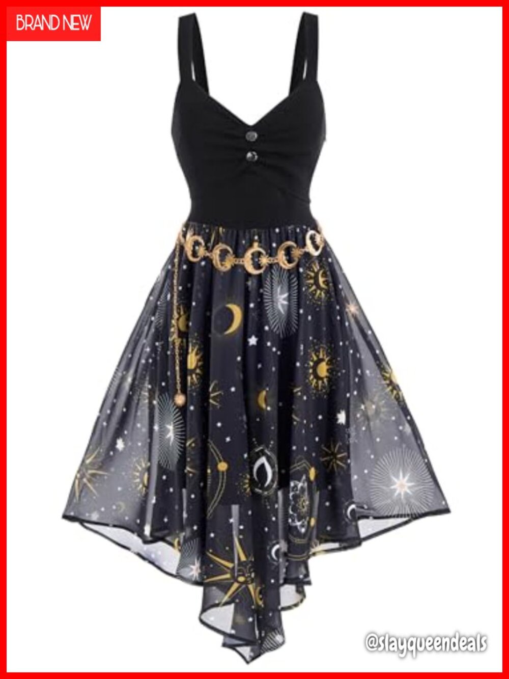 Women's Chiffon Sun Moon Star Sleeveless A-Line Dress Fit & Flare Party